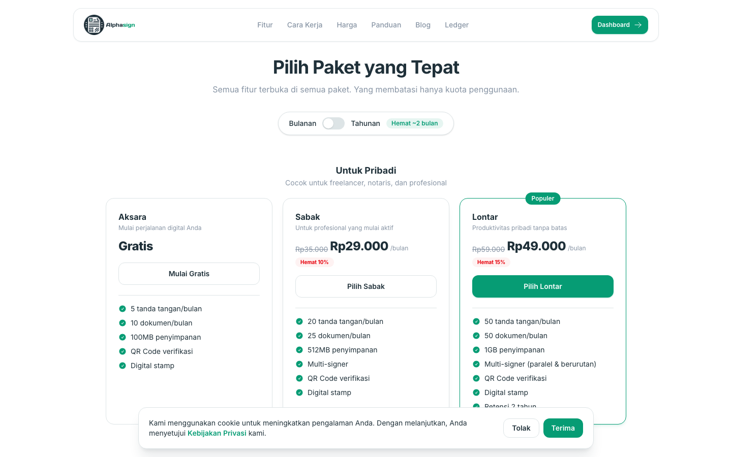 Halaman Pricing